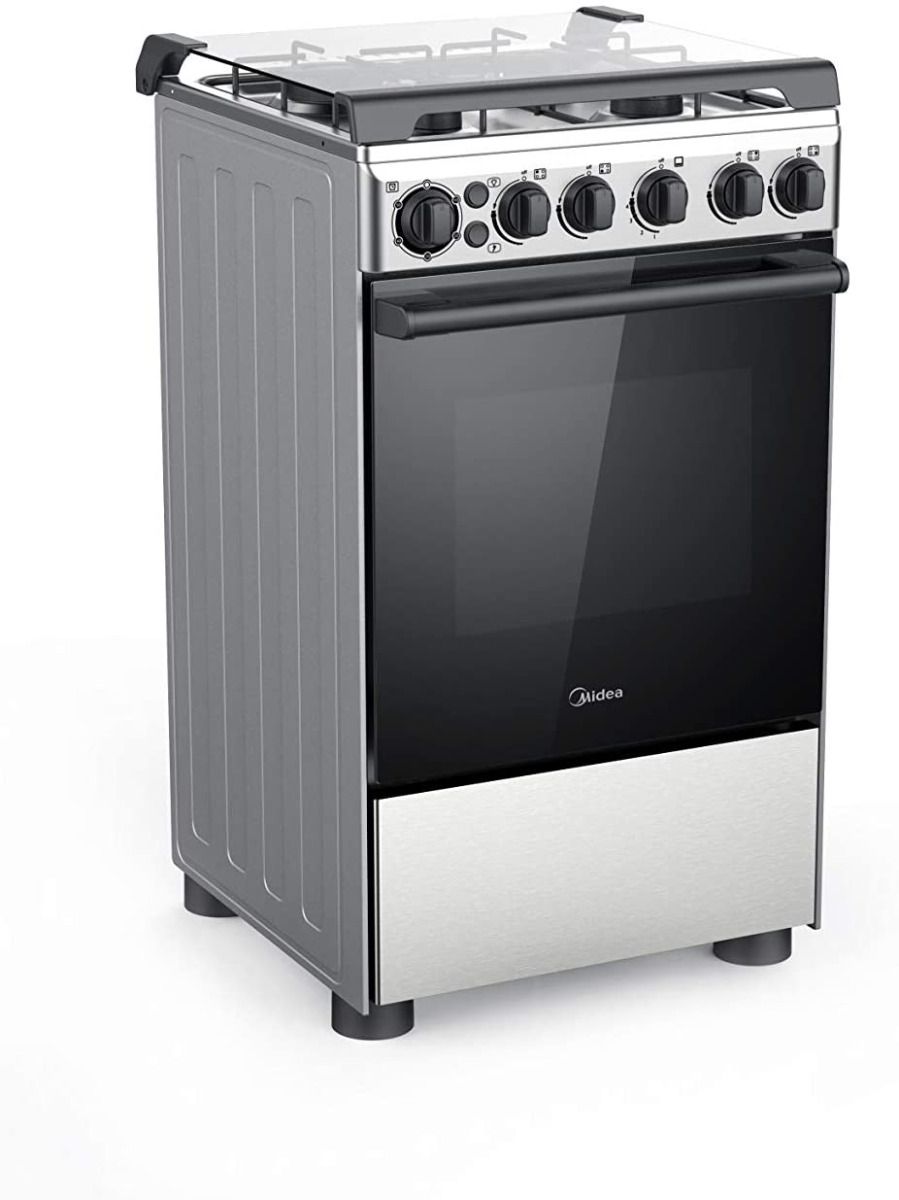 Midea 50X55 cm, 4 Burners Gas Cooker with Full Safety and Cast Iron Pan support, Silver - BME55007FFD
