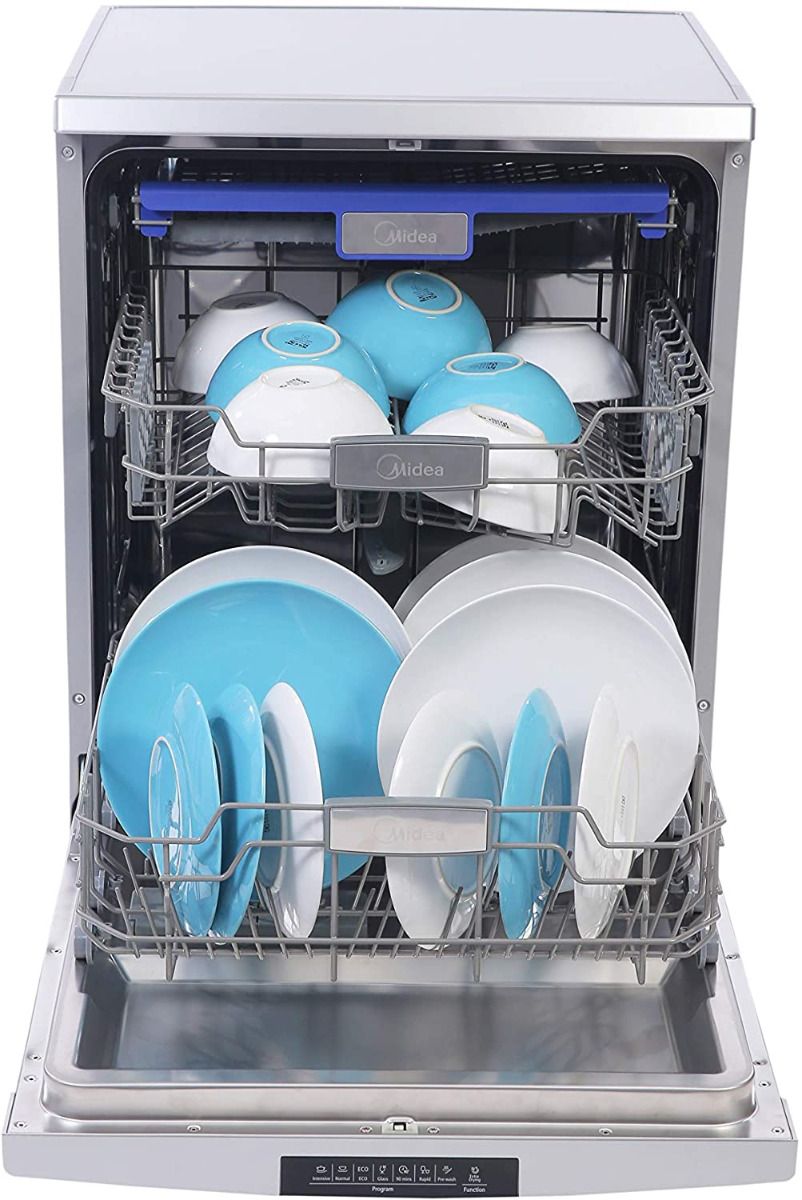 Midea 7 Programs 14 Place Settings Free Standing Dishwasher, Silver - WQP147617Q-S