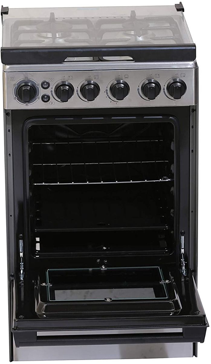 Midea 50X55 cm, 4 Burners Gas Cooker with Full Safety and Cast Iron Pan support, Silver - BME55007FFD