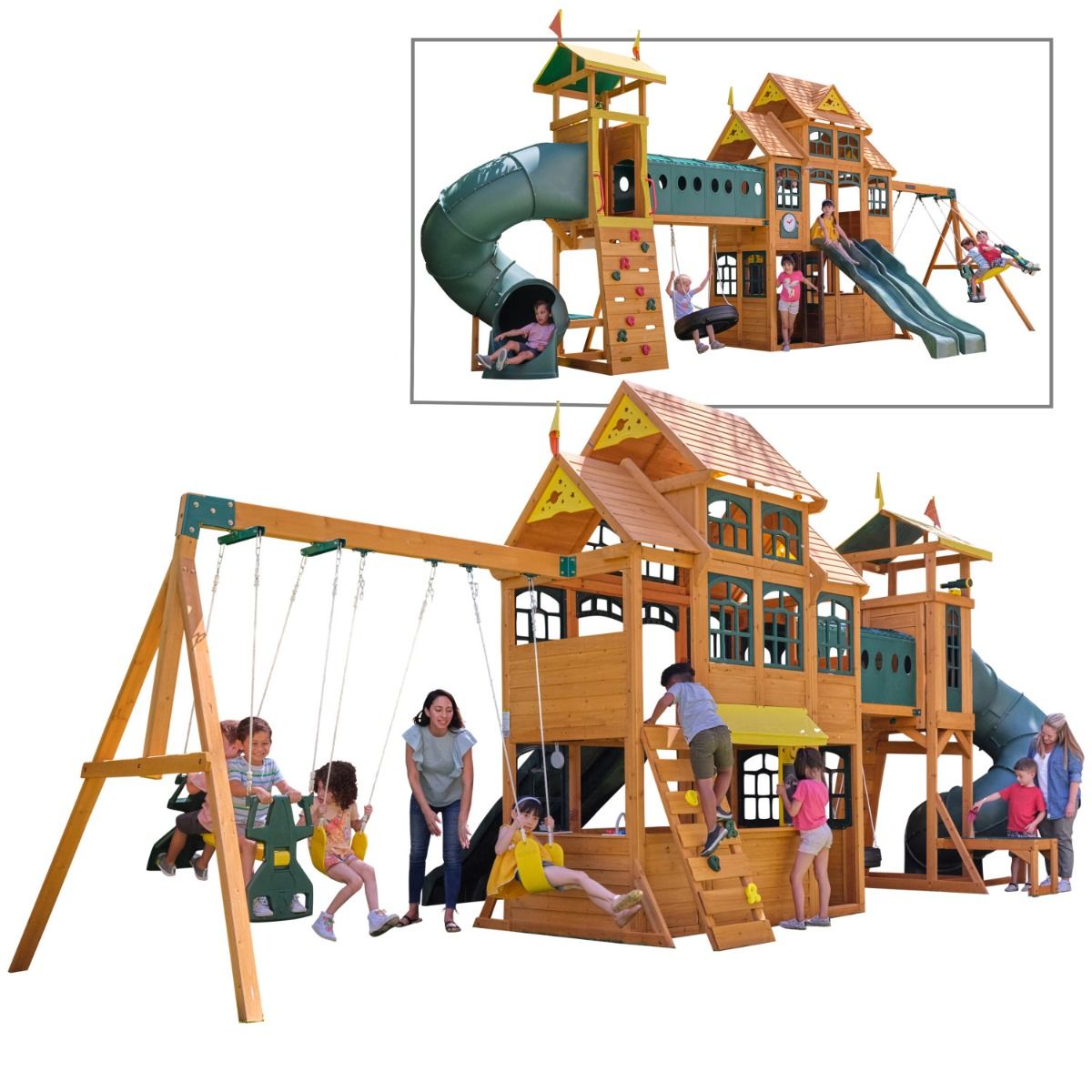 Kidkraft - Bear Cave Lodge Wooden Swing Set